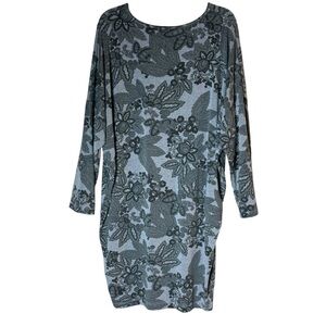 Bryn Walker Oversized Jersey Dress M Gray Floral Lagenlook Made USA